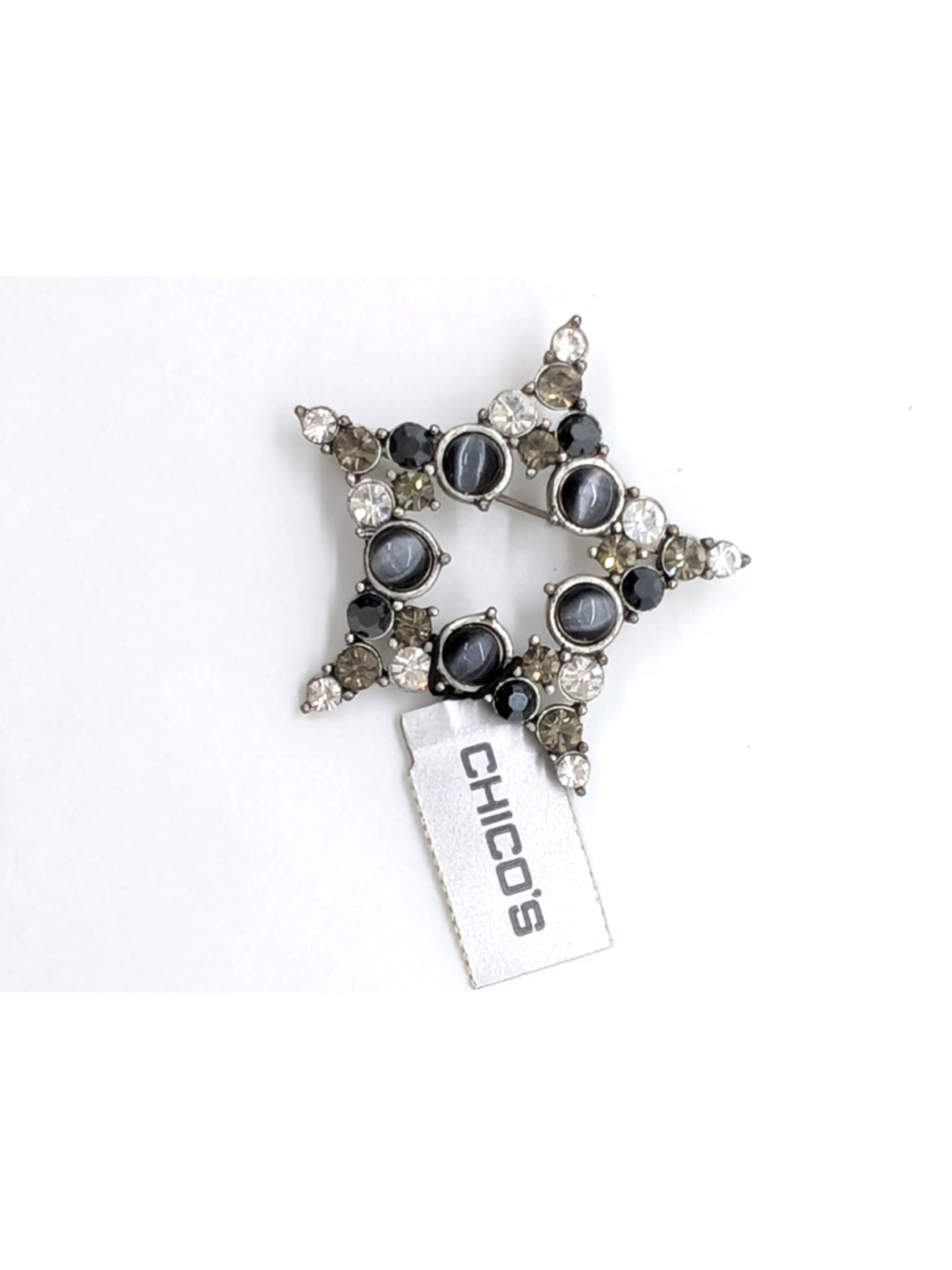 Chico's Statement Star Brooch Pin Sparkly Gray 2" NWT - Picture 2 of 4